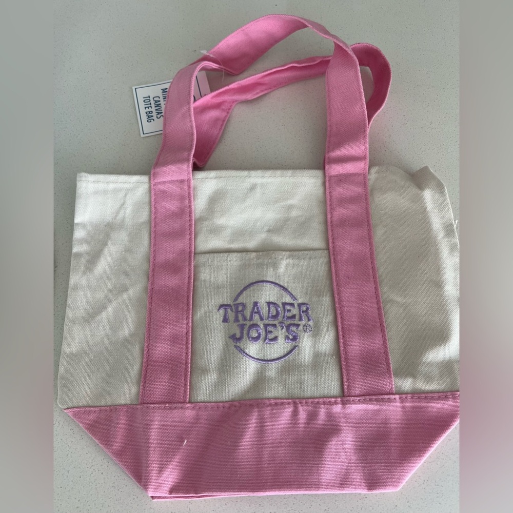 Trader Joe's Mini Pink & Cream Canvas Tote